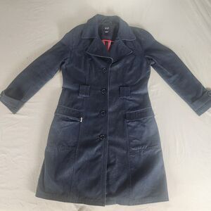 GAP Womens Navy Blue Trench Coat Jacket Size L Cotton Blend Button Front